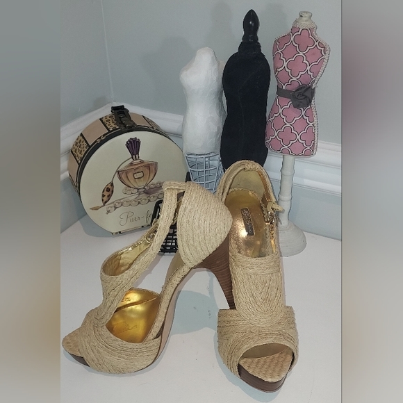 Report Signature Lucie 2 Raffia Straw Platform Sandals/Heels New with Flaws - Picture 3 of 9